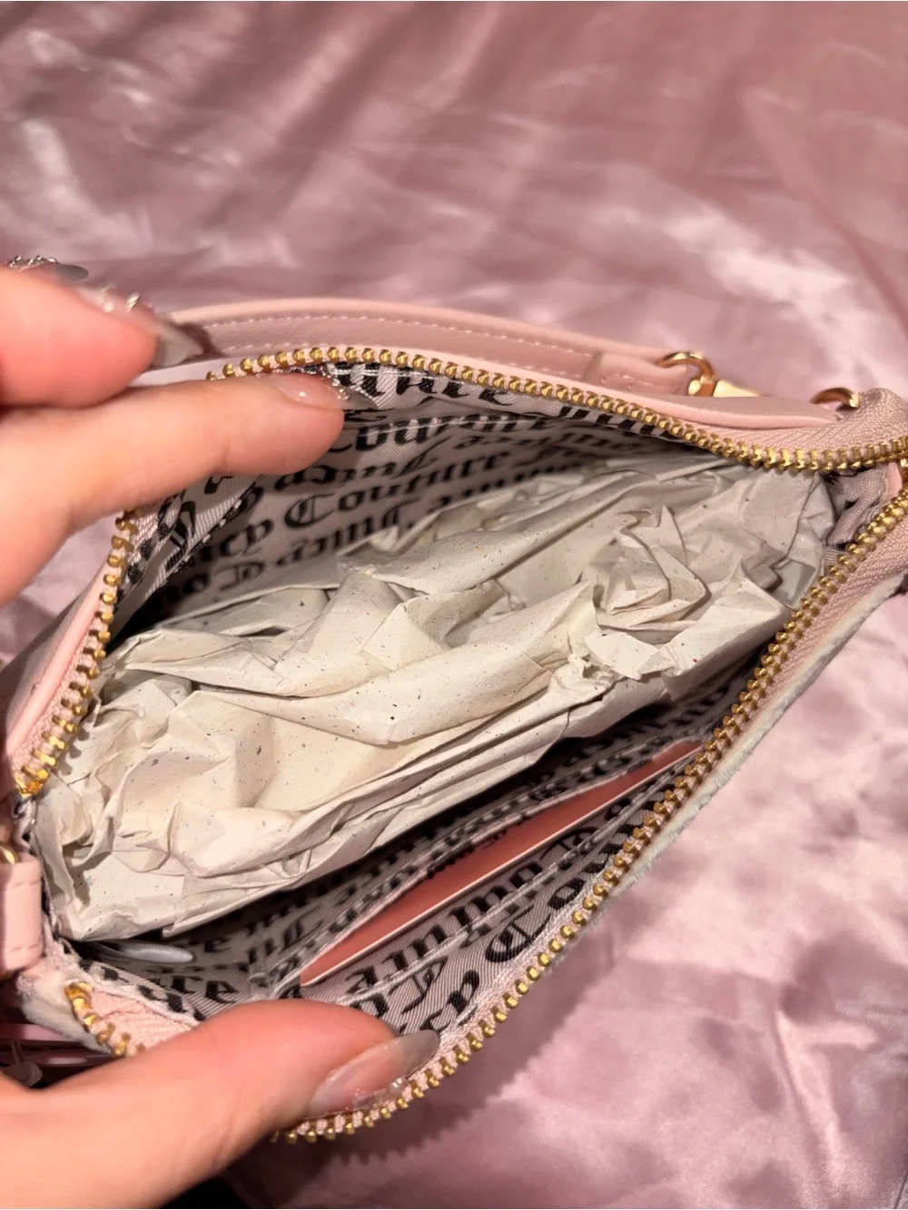 Juicy Couture Cream & Pink Velour Crest Shoulder Bag — WITH TAGS